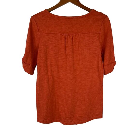 Chicos The Ultimate Tee Size Medium Henley Button 3/4 Sleeve Cotton Modal Orange - Picture 2 of 6